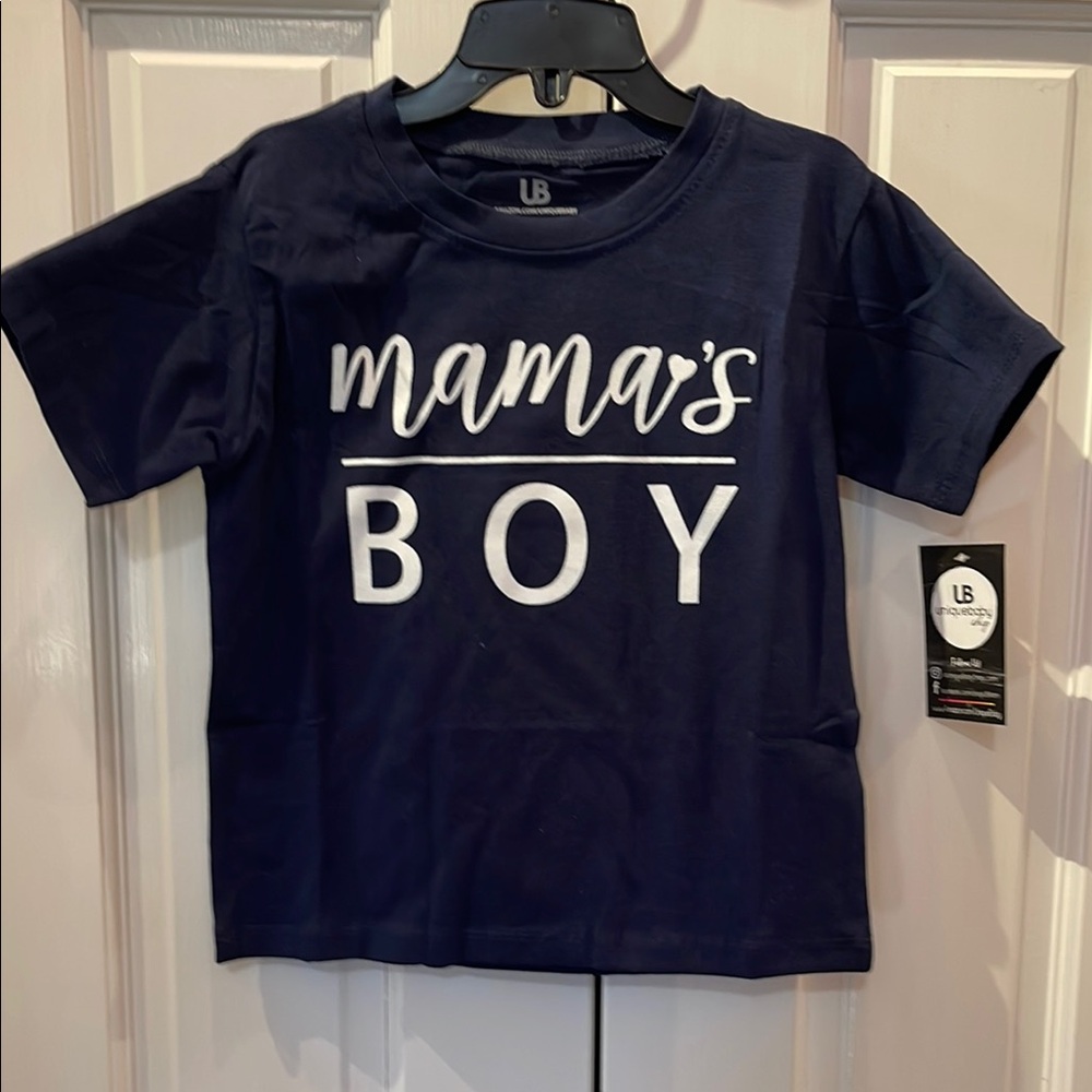UB Shop Mamas Boy Navy Blue Short Sleeve Tee with Bold White Text Size 4T NWT